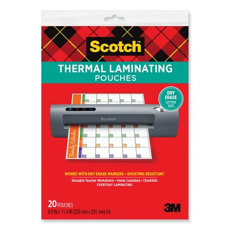 Scotch Laminating Pouches, 3 mil, 8.9 x 11.4, Clear, 20PK 7100233554